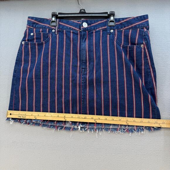 American Eagle Denim Mini Skirt Women's 16R Blue Red White Super Stretch - Picture 12 of 12